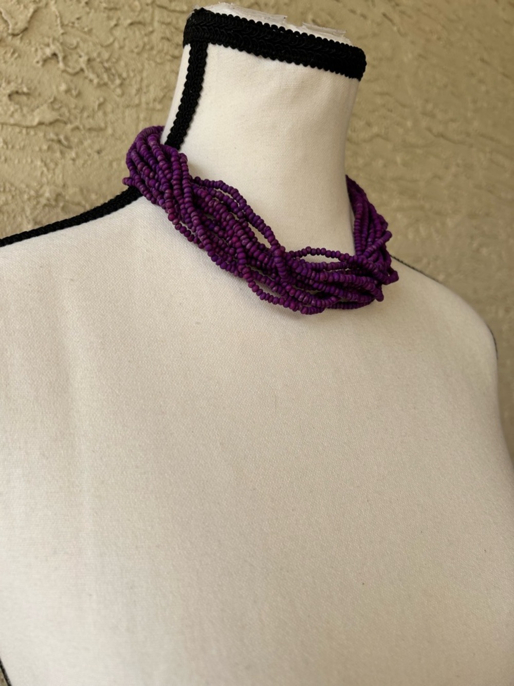 Vintage purple Wooden  Beaded Multi-Strand Twist Necklace